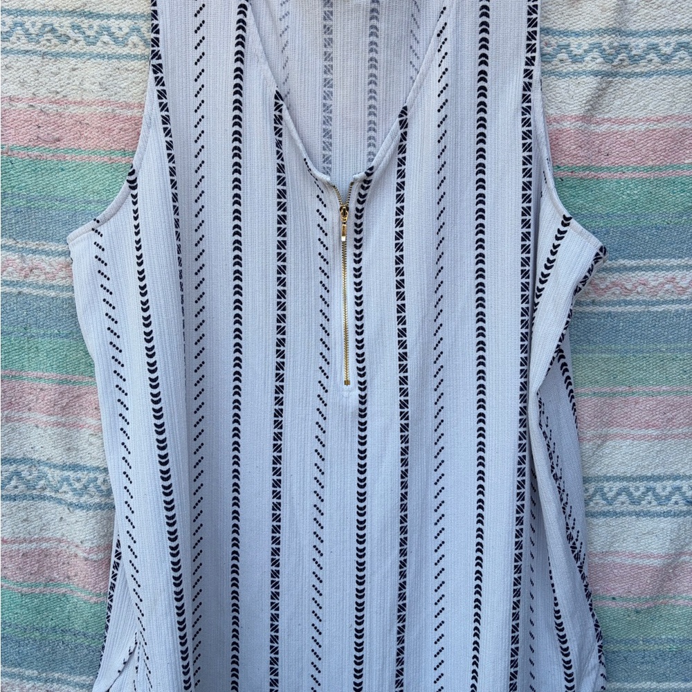 LuLaRoe White Tank Top with Black Vertical Stripe Pattern